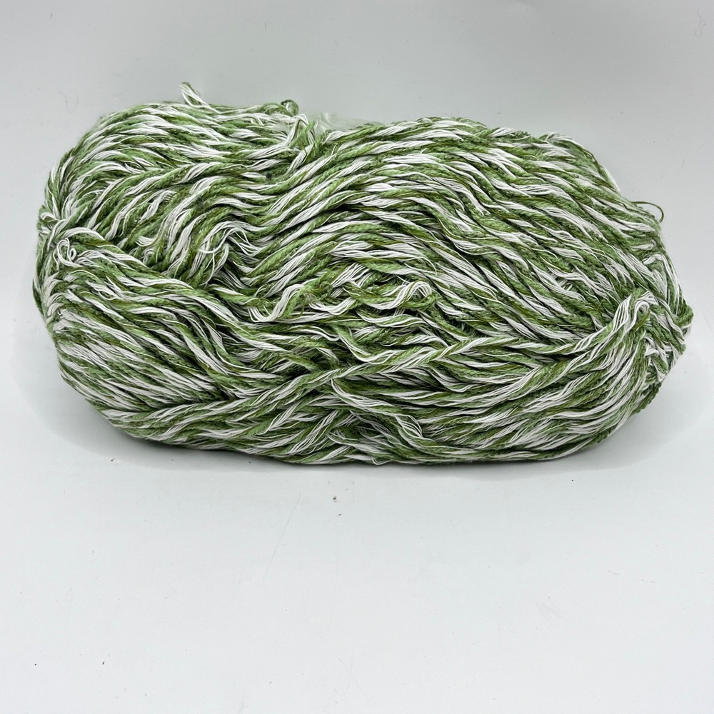 Green and White Variegated Multi-Strand Twisted Yarn Skein for Knitting Crochet